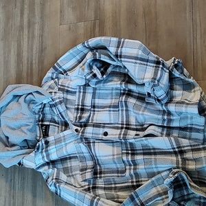 Rare zara plaid button up hooded overshirt jacket size xl